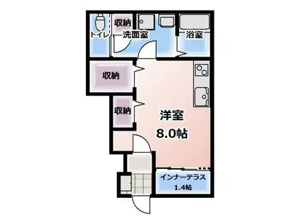 ウエストウイングIV(ワンルーム/1階)の間取り写真