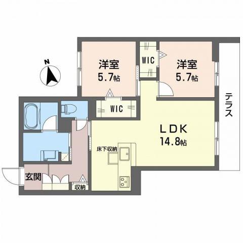 近鉄大阪線 大和八木駅 徒歩7分 3階建 築1年(2LDK/1階)の間取り写真