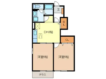 レジデンス ブロッコリー A・B棟(2DK/1階)の間取り写真