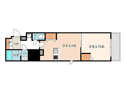 LUXE難波南(1DK/9階)の間取り写真