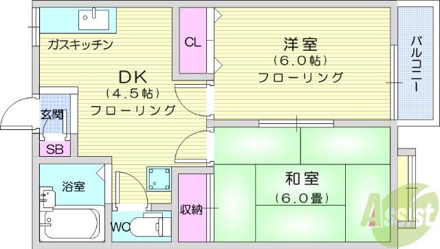スイートホーム平成(2DK/2階)の間取り写真