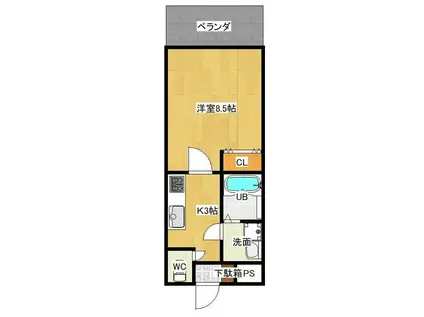 ルネス・ディアコート(1K/3階)の間取り写真