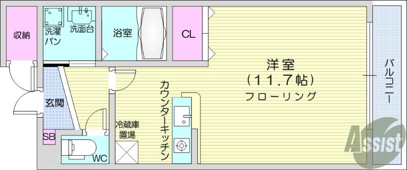 プレーヌ・フルサワ(ワンルーム/3階)の間取り写真
