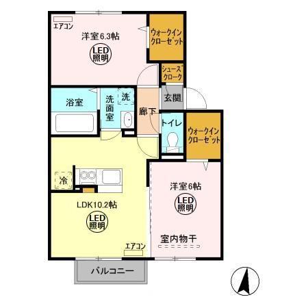 グランマーレ E棟(2LDK/2階)の間取り写真