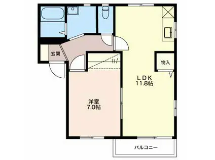 ディアス高松 A セ(1LDK/2階)の間取り写真