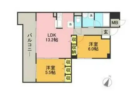 キルンズ博多駅南(2LDK/13階)の間取り写真