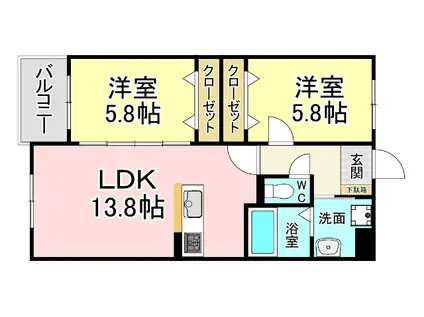 KIRA HIAGARI(2LDK/1階)の間取り写真