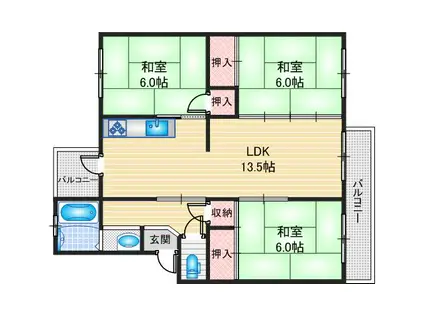 南安威A棟(3LDK/3階)の間取り写真