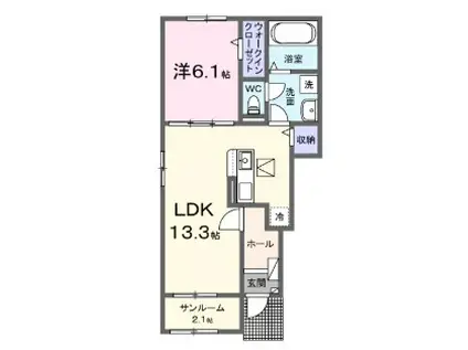 ル・レーヴI(1LDK/1階)の間取り写真