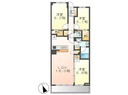 ザ・パークハウス名古屋(3LDK/16階)の間取り写真