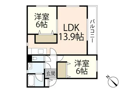 ラヴィーヌ緑井III号館(2LDK/1階)の間取り写真