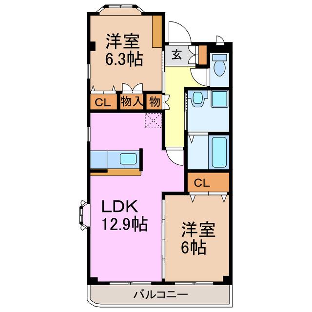 グランディア水広(2LDK/3階)の間取り写真