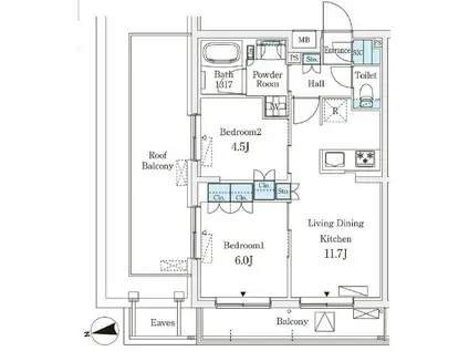 WAKABA VIEW APARTMENT(2LDK/4階)の間取り写真