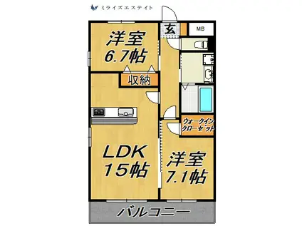 GRANDUKE鶴舞(2LDK/3階)の間取り写真
