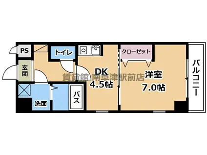 ヴェルジュ南草津(1DK/2階)の間取り写真