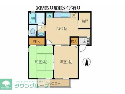 ラ・ボヌールB(2DK/1階)の間取り写真