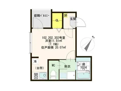 ハーモニーテラス塚本II(ワンルーム/3階)の間取り写真