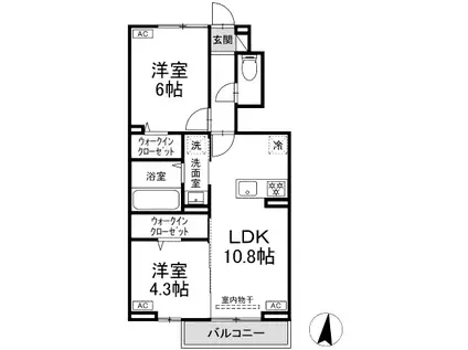 ペニーレーン石神井台 B棟(2LDK/1階)の間取り写真