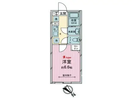 所沢市北秋津2号棟(1K/2階)の間取り写真