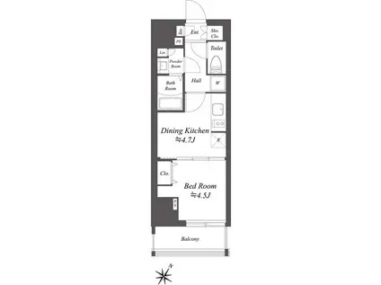 ブランシエスタ北品川(1DK/8階)の間取り写真