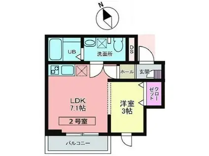 メリディアン貝ケ森 壱番館(1LDK/2階)の間取り写真