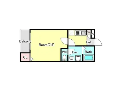 クレア伊勢原(1K/3階)の間取り写真