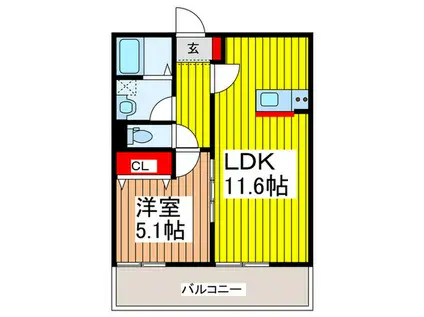 イージスワン(1LDK/2階)の間取り写真