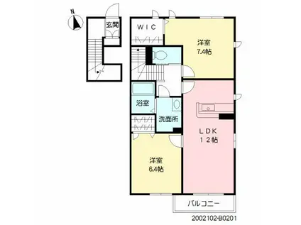 エクラージュ松江A(2LDK/2階)の間取り写真