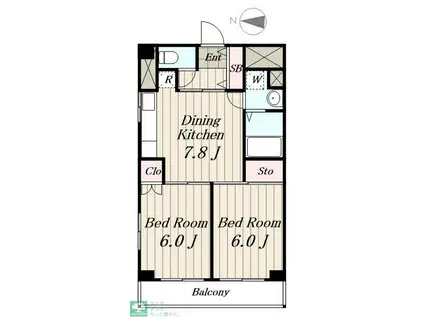 氷川台ハイツかすが(2DK/4階)の間取り写真