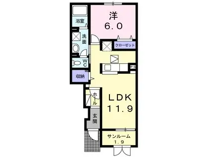 ブライト・ヴィラII(1LDK/1階)の間取り写真