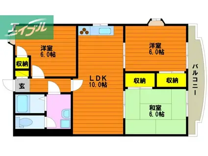 ビーキーパーズ中II号館(3LDK/2階)の間取り写真