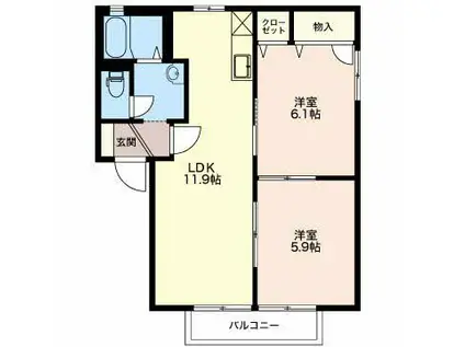 リバーサイド駒(2LDK/2階)の間取り写真