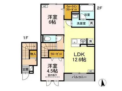 ル・レーヴ(2LDK/2階)の間取り写真