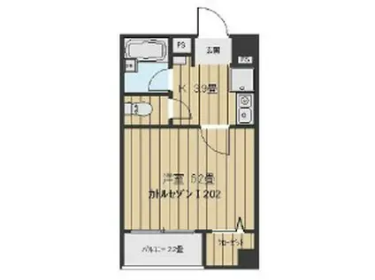 カトルセゾン1202(1K/2階)の間取り写真