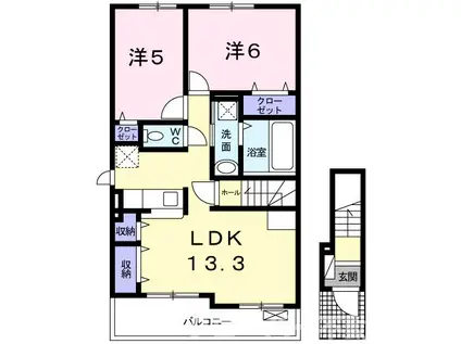 ルーベル土器西A(2LDK/2階)の間取り写真