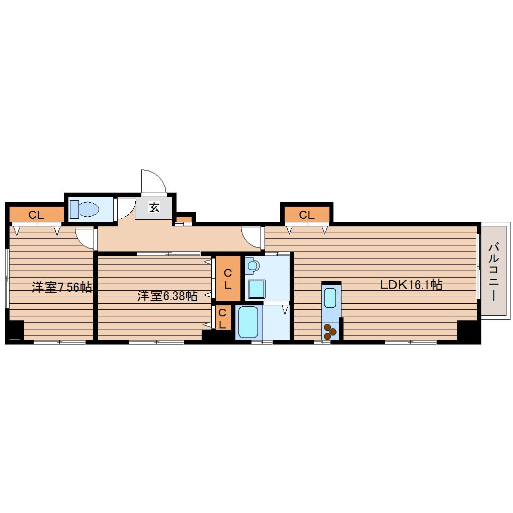布袋屋マンション(2LDK/8階)の間取り写真