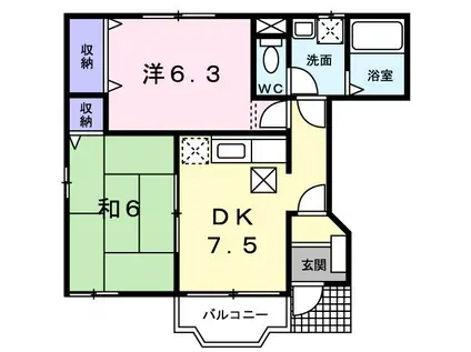ペルノエルII(2DK/1階)の間取り写真