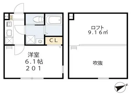 SEADO新百合ヶ丘B号棟(1K/2階)の間取り写真