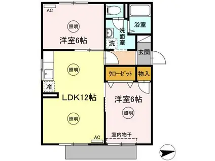 コーポラスY.O 北棟(2LDK/1階)の間取り写真