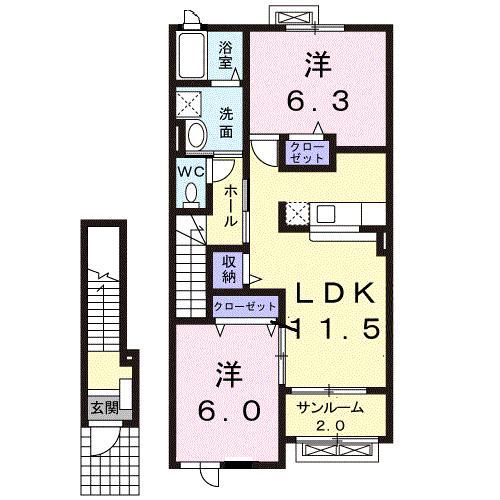 インフィニティB(2LDK/2階)の間取り写真