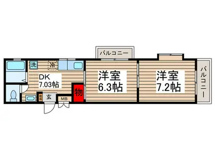 ラ・ピエ南花園(2DK/5階)の間取り写真