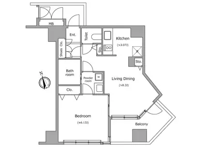 レジディア自由が丘(1LDK/4階)の間取り写真