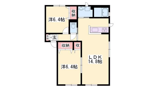CASA BELLA NOZATO(2LDK/1階)の間取り写真