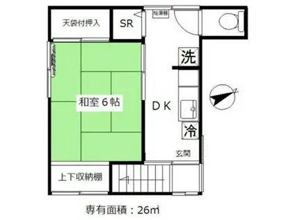 京急本線 京急蒲田駅 徒歩6分 2階建 築55年(1DK/2階)の間取り写真