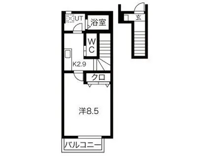 ユニベール(1K/2階)の間取り写真