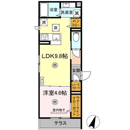 レーヴ・ウェル松代(1LDK/1階)の間取り写真