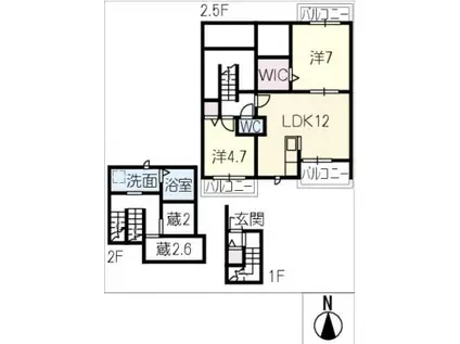 ロシュ上ノ山(2LDK/2階)の間取り写真