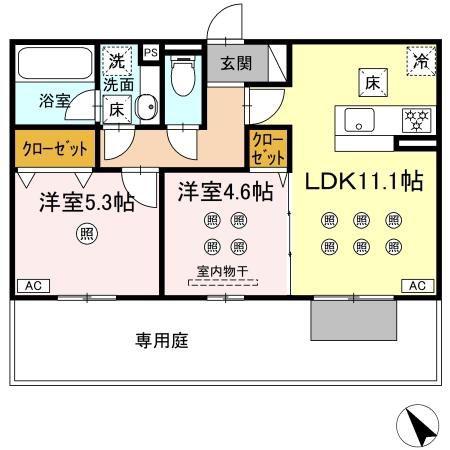 アークパルシモン(2LDK/1階)の間取り写真