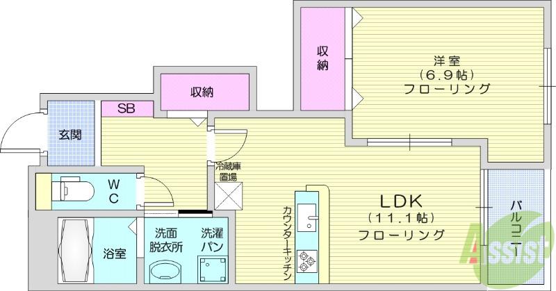 コンフォース・エス(1LDK/1階)の間取り写真