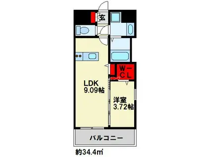 SOLUNA旦過 マーケットプレイス(1LDK/8階)の間取り写真